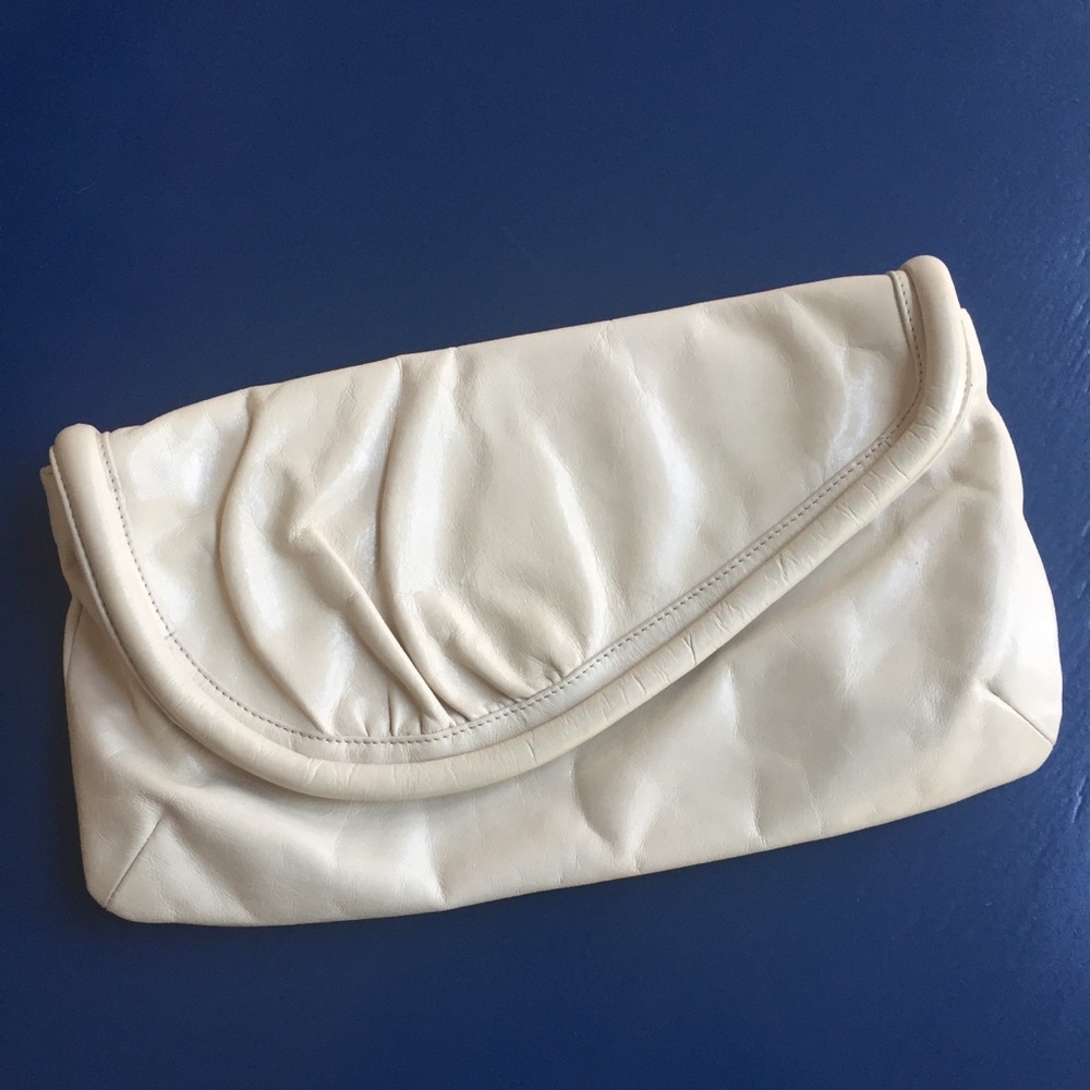 Hobo Cream Leather Foldover Clutch
